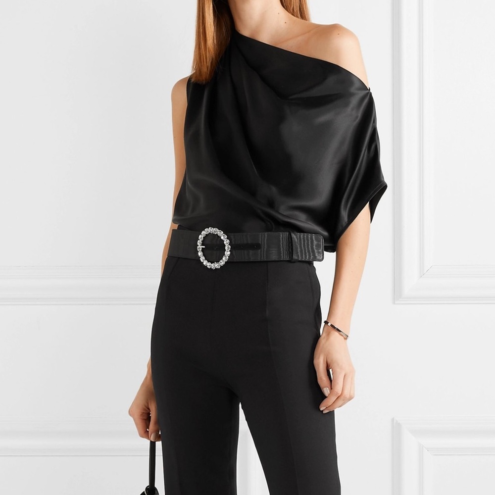 Michelle mason one-shoulder draped silk charmeuse